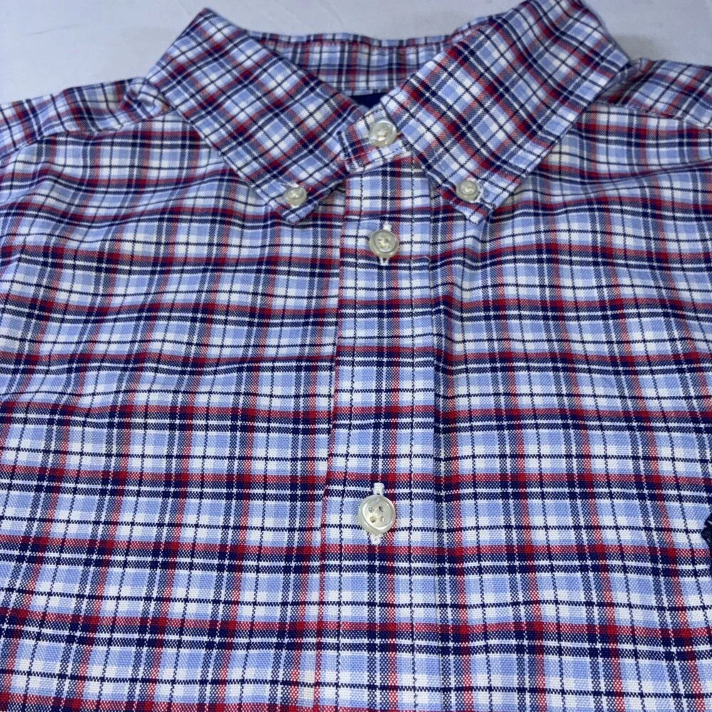 Ralph Lauren Kids XL 18-20 Red White Blue Plaid Long Sleeve Button Down Shirt‎